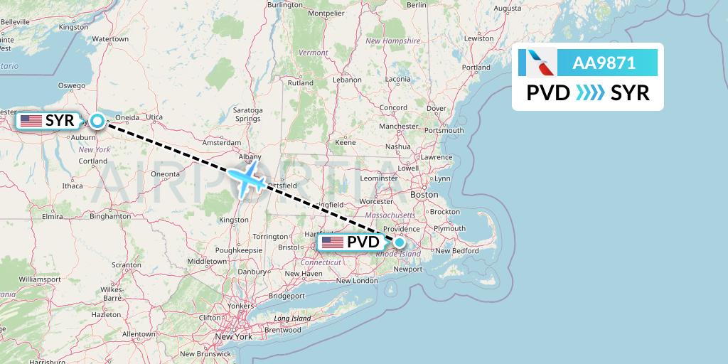 AA9871 American Airlines Flight Map: Providence to Syracuse