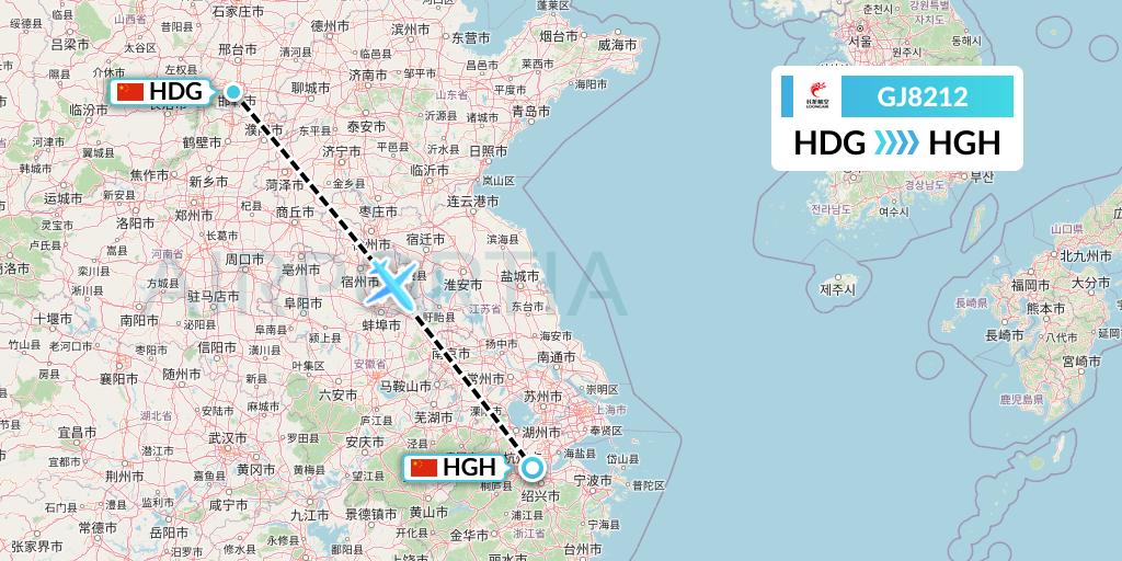 GJ8212 Loong Airlines Flight Map: Handan to Hangzhou