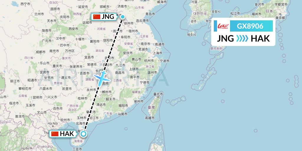 GX8906 GX Airlines Flight Map: Jining to Haikou
