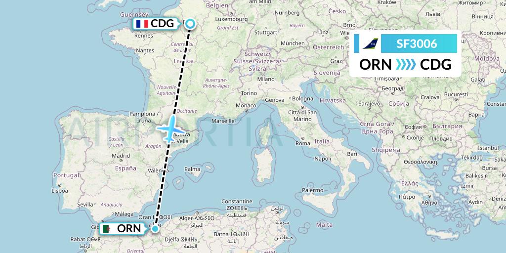 SF3006 Tassili Airlines Flight Map: Oran to Paris
