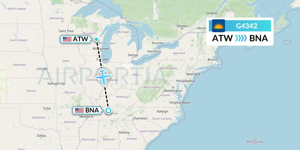 G4342 Allegiant Air Flight Map: Appleton to Nashville
