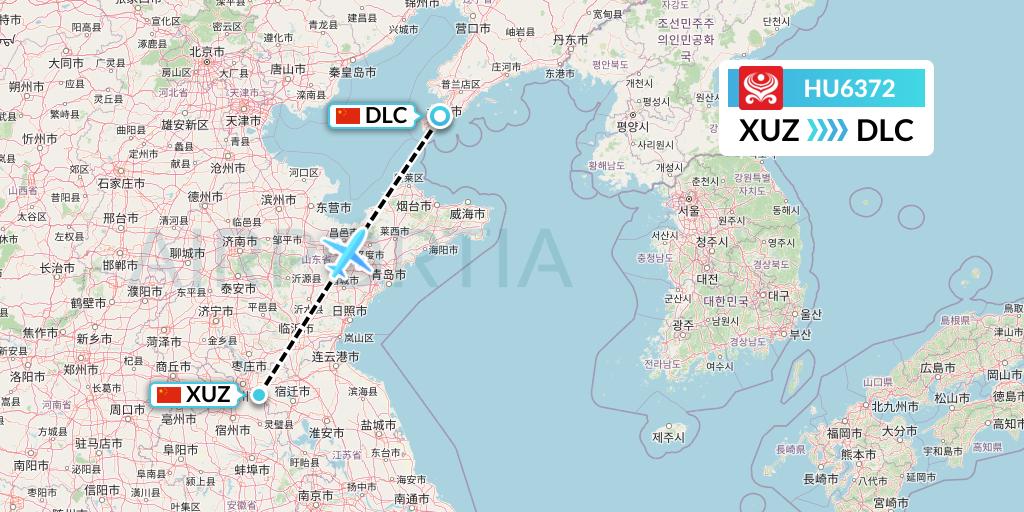 HU6372 Hainan Airlines Flight Map: Xuzhou to Dalian