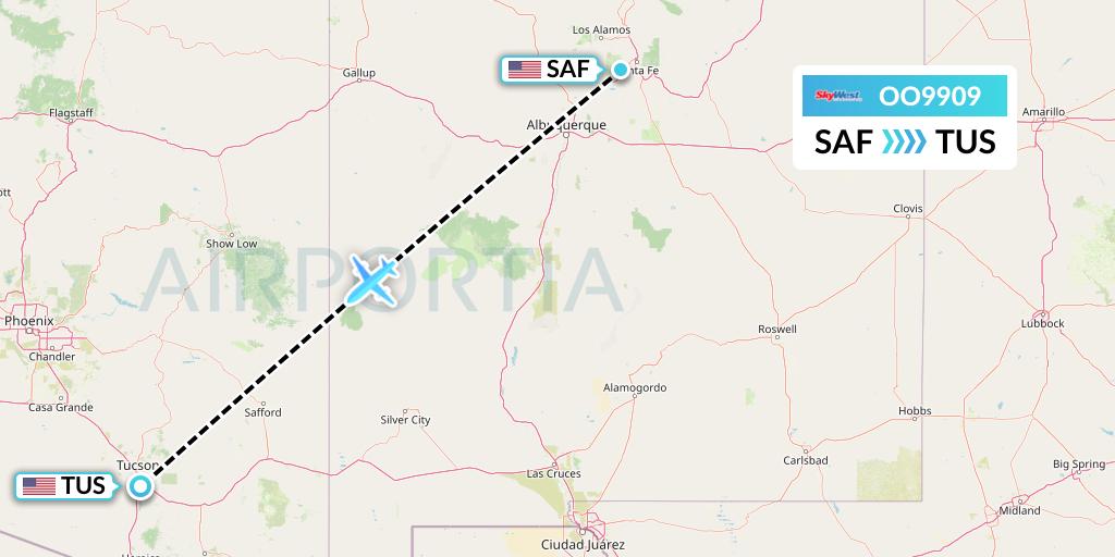 OO9909 SkyWest Airlines Flight Map: Santa Fe to Tucson