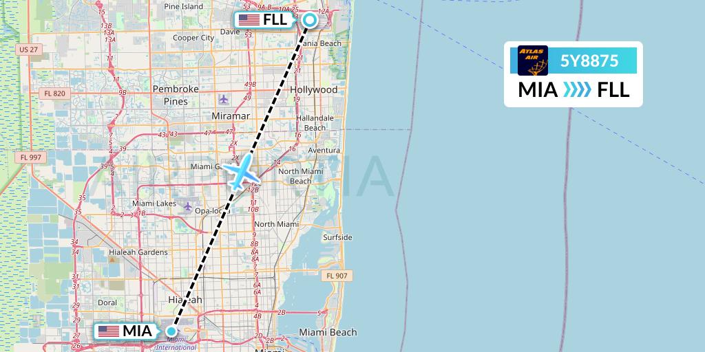 5Y8875 Atlas Air Flight Map: Miami to Fort Lauderdale