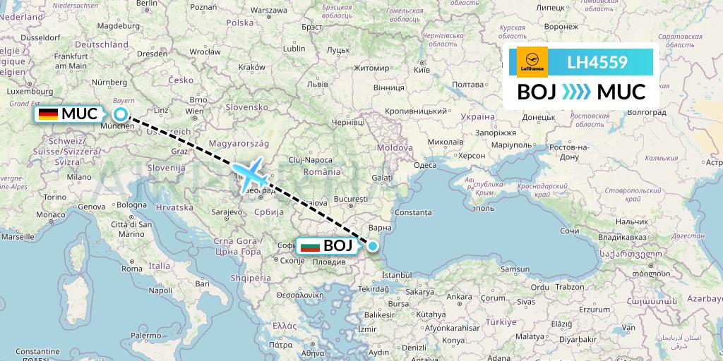 LH4559 Lufthansa Flight Map: Burgas to Munich