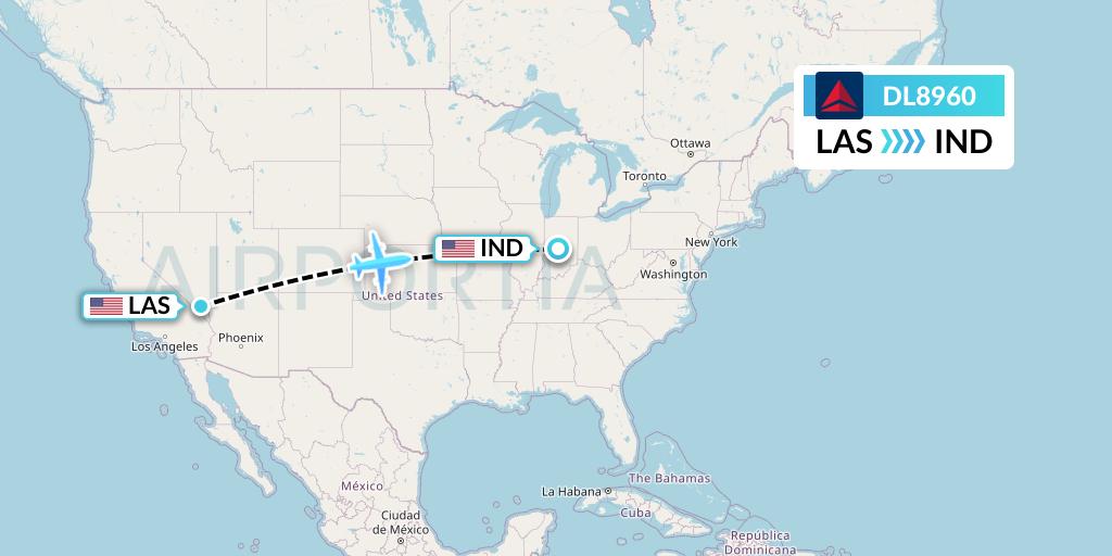 DL8960 Delta Air Lines Flight Map: Las Vegas to Indianapolis