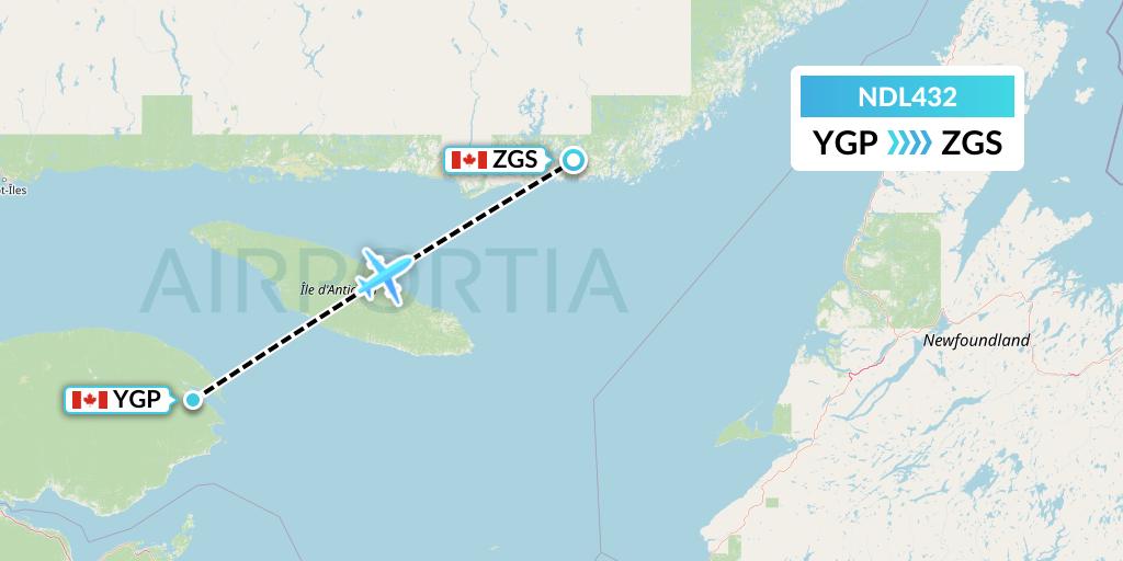 NDL432 Chrono Aviation Flight Map: Gaspe to Gethsemani