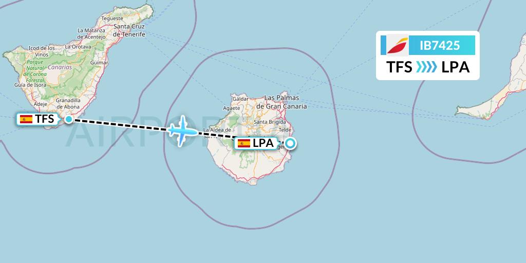 IB7425 Iberia Flight Map: Tenerife to Las Palmas