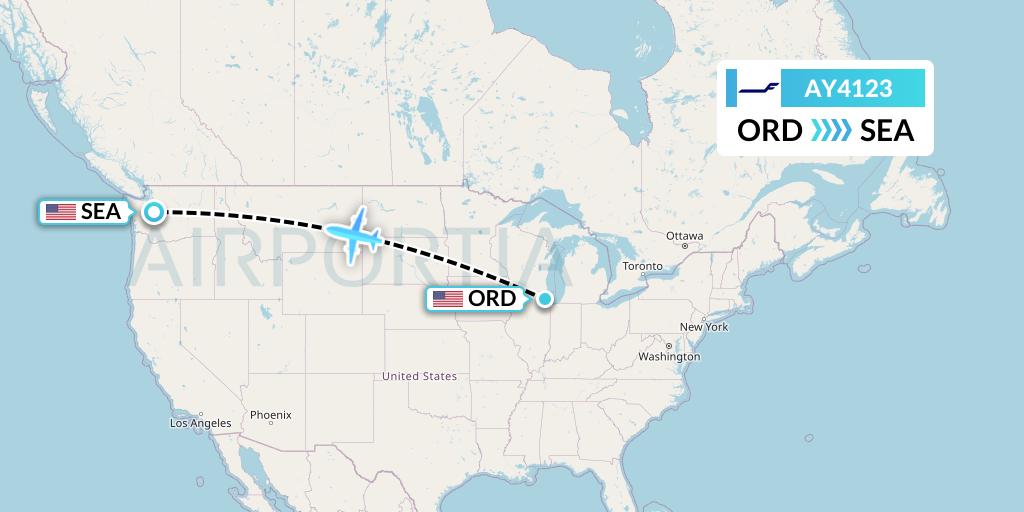 AY4123 Finnair Flight Map: Chicago to Seattle