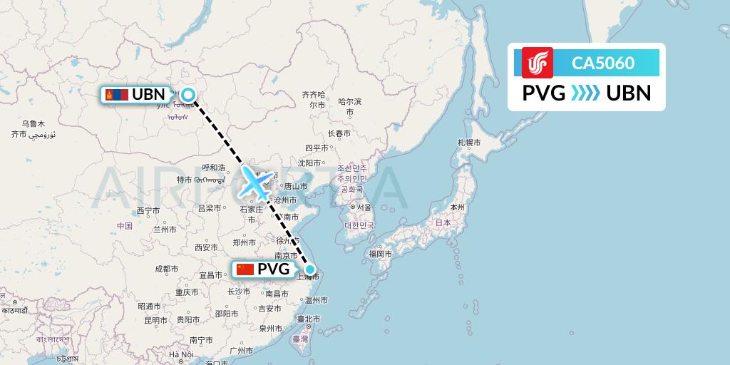 CA5060 Air China Flight Map: Shanghai to Ulan Bator