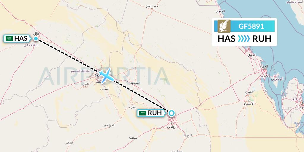 GF5891 Gulf Air Flight Map: Ha'il to Riyadh