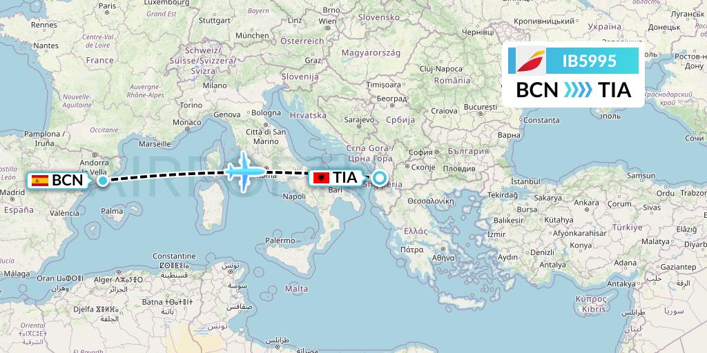 IB5995 Iberia Flight Map: Barcelona to Tirana