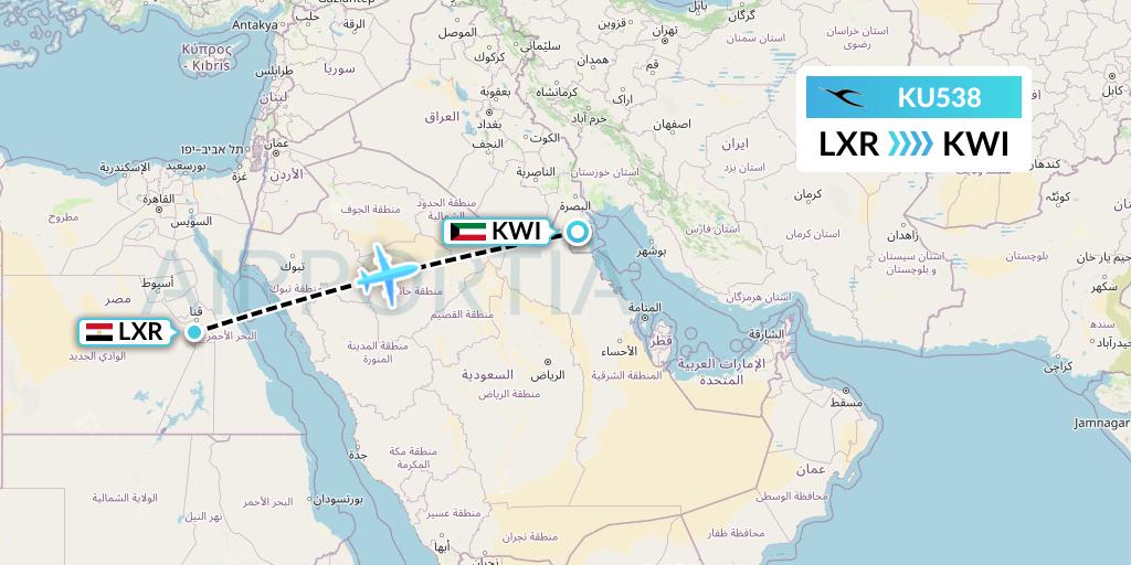 KU538 Kuwait Airways Flight Map: Luxor to Kuwait City