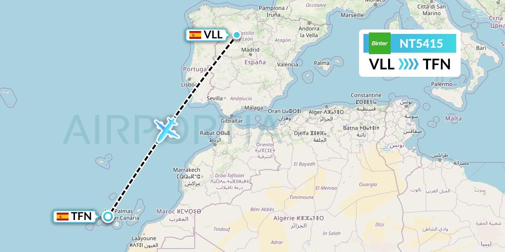 NT5415 Binter Canarias Flight Map: Valladolid to Tenerife