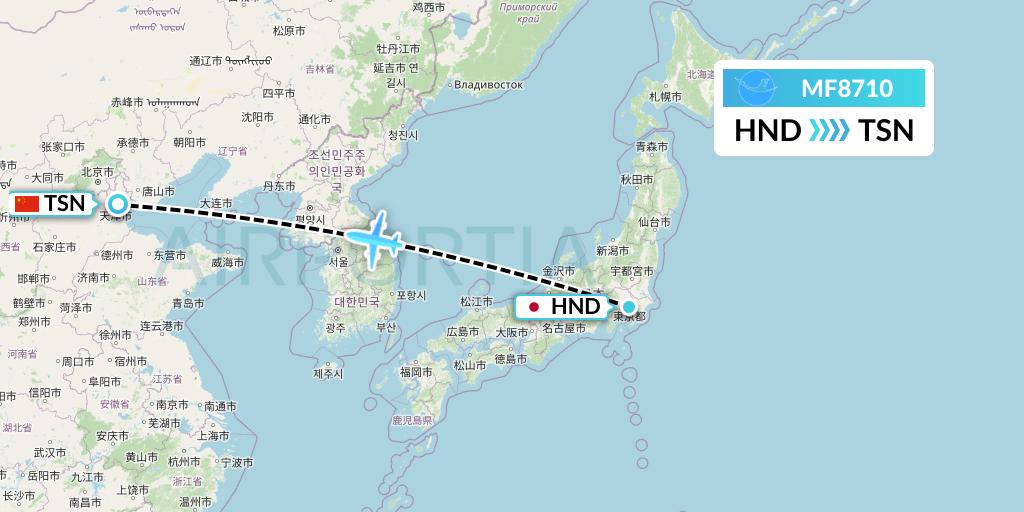 MF8710 Xiamen Airlines Flight Map: Tokyo to Tianjin
