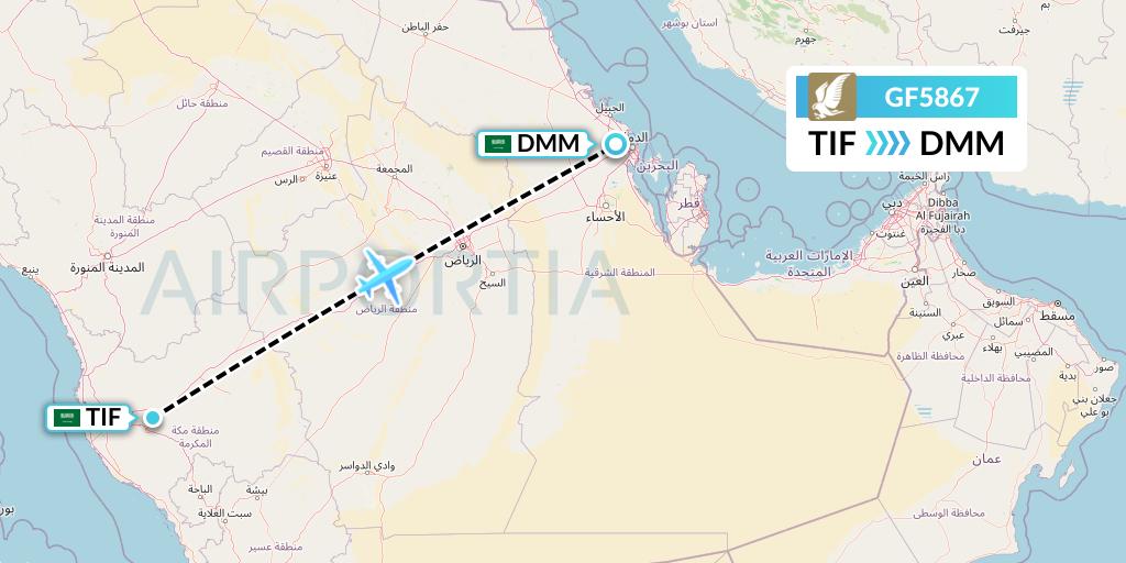 GF5867 Gulf Air Flight Map: Taif to Dammam