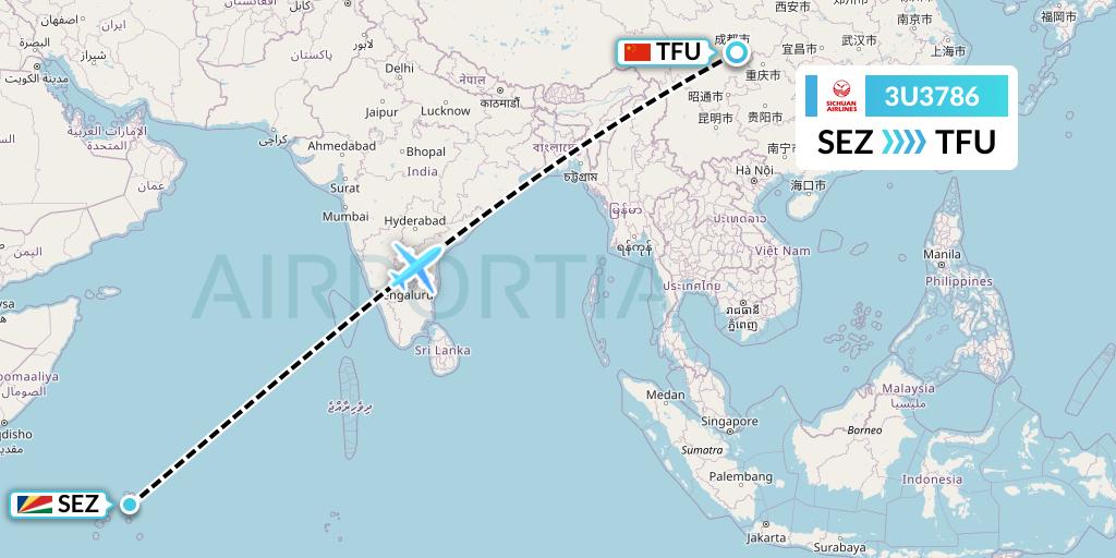 3U3786 Sichuan Airlines Flight Map: Victoria to Chengdu