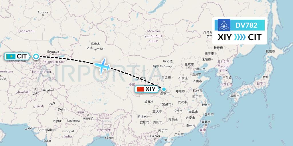 DV782 SCAT Flight Map: Xi'an to Shymkent