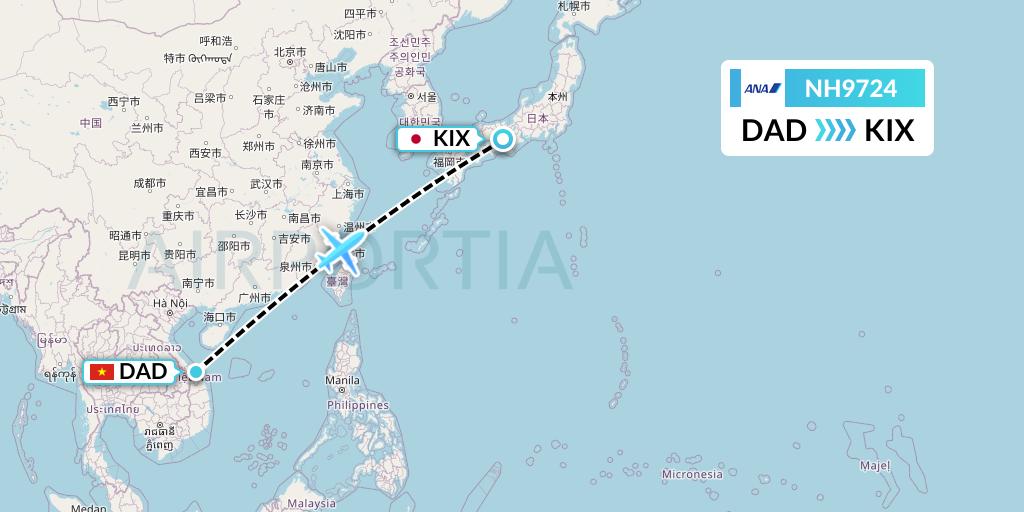 NH9724 All Nippon Airways Flight Map: Da Nang to Osaka