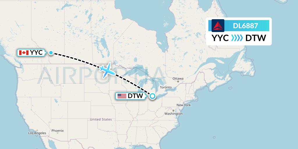 DL6887 Delta Air Lines Flight Map: Calgary to Detroit