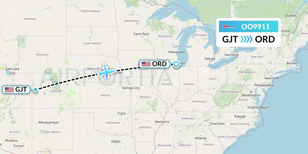 OO9911 SkyWest Airlines Flight Map: Grand Junction to Chicago