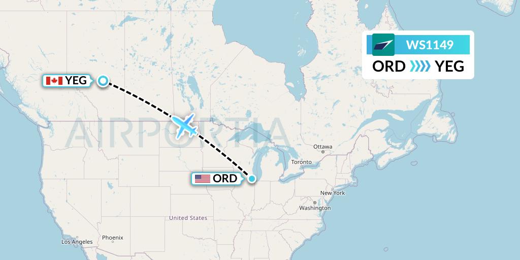 WS1149 WestJet Flight Map: Chicago to Edmonton