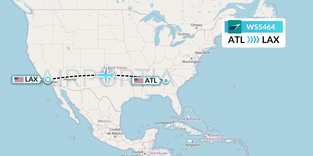 WS5464 WestJet Flight Map: Atlanta to Los Angeles
