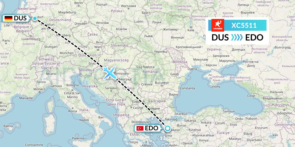 XC5511 Corendon Airlines Flight Map: Dusseldorf to Edremit