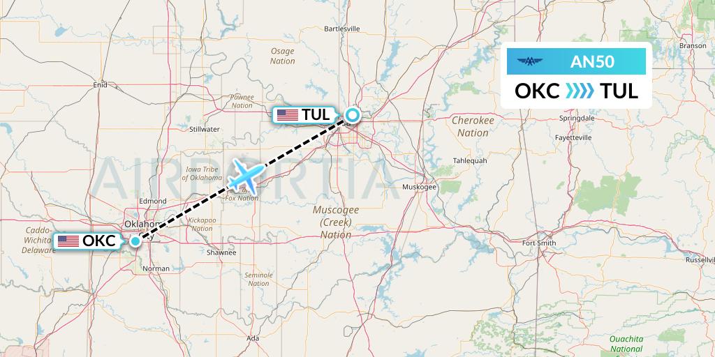 AN50 Advanced Air Flight Map: Oklahoma City to Tulsa