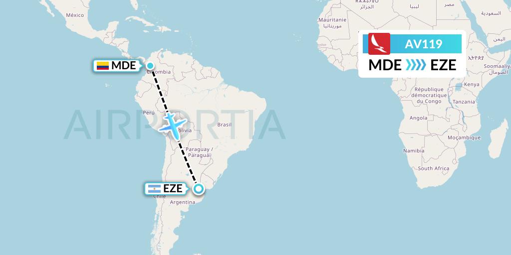 AV119 Avianca Flight Map: Medellin to Buenos Aires