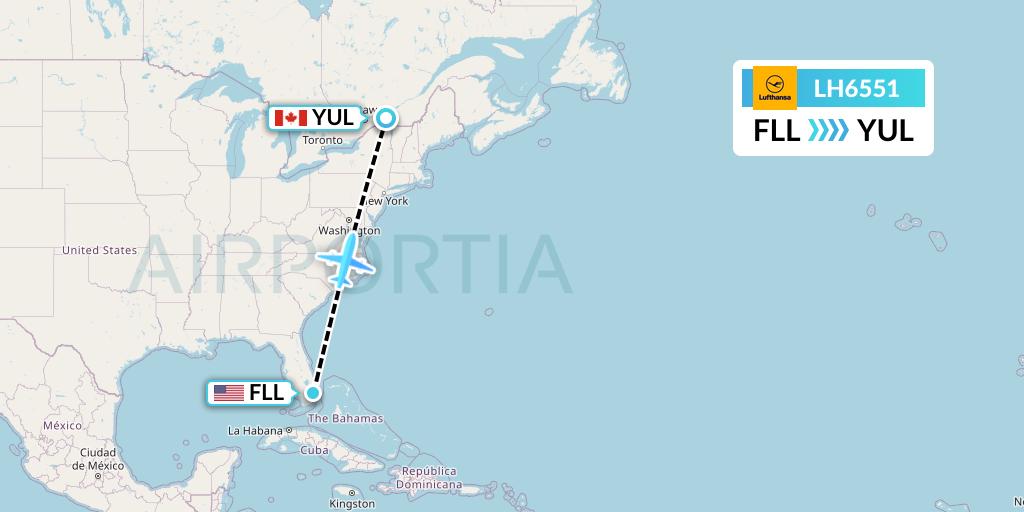 LH6551 Lufthansa Flight Map: Fort Lauderdale to Montreal