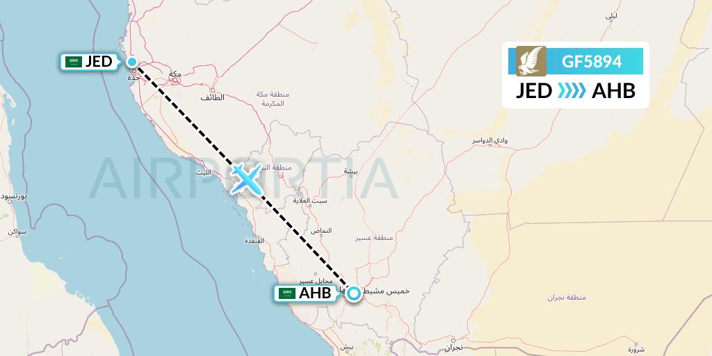 GF5894 Gulf Air Flight Map: Jeddah to Abha