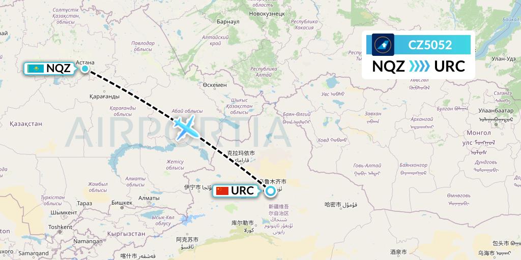CZ5052 China Southern Airlines Flight Map: Astana to Urumqi