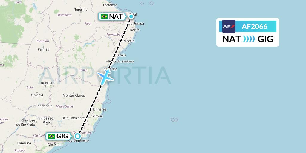 AF2066 Air France Flight Map: Natal to Rio de Janeiro