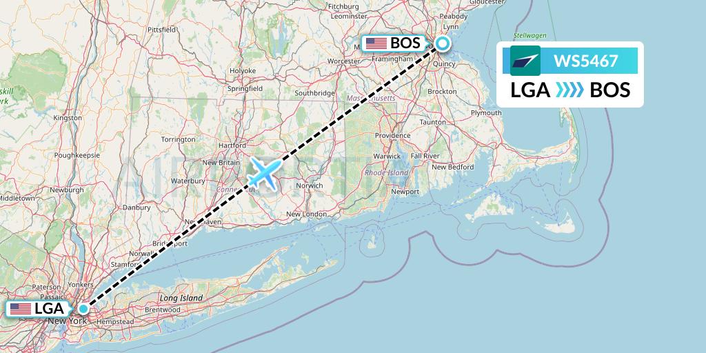 WS5467 WestJet Flight Map: New York to Boston