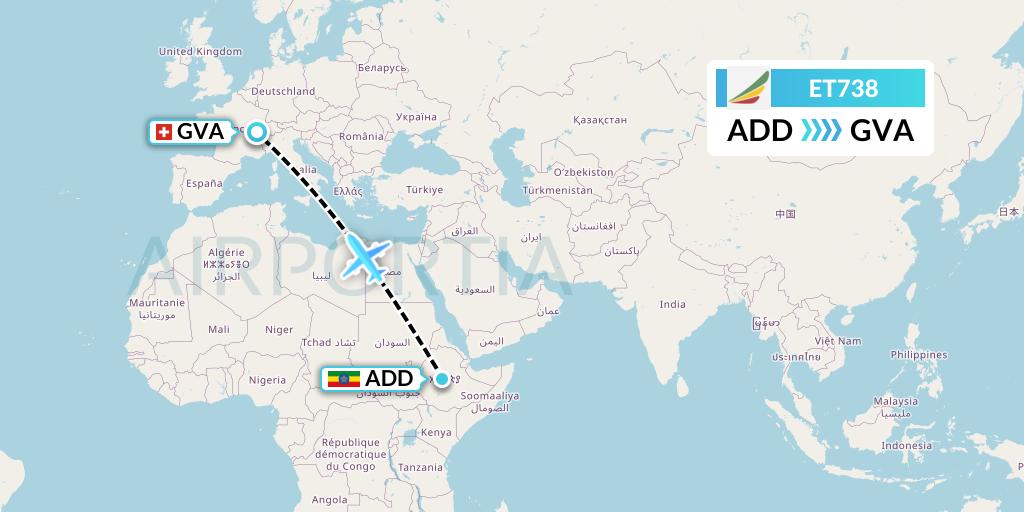 ET738 Ethiopian Airlines Flight Map: Addis Ababa to Geneva