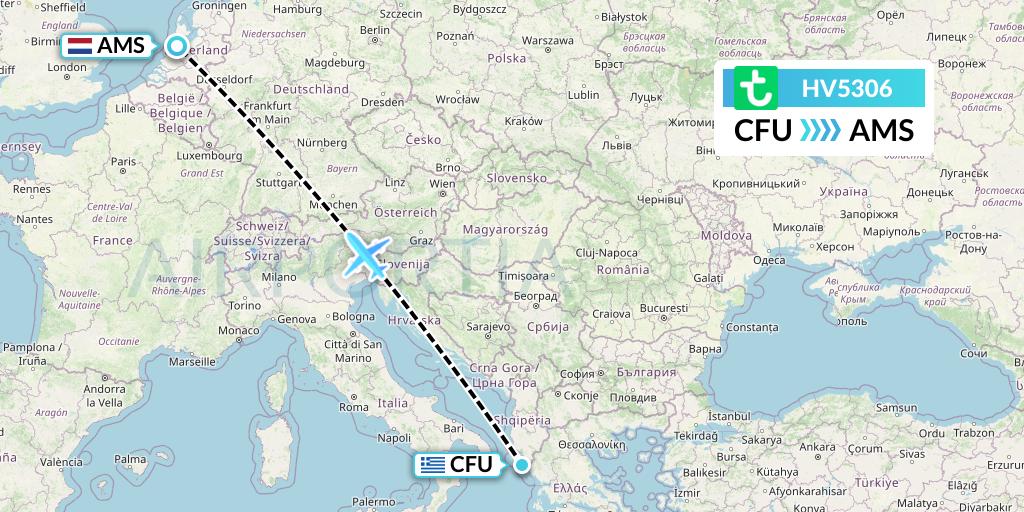 HV5306 Transavia Flight Map: Corfu to Amsterdam