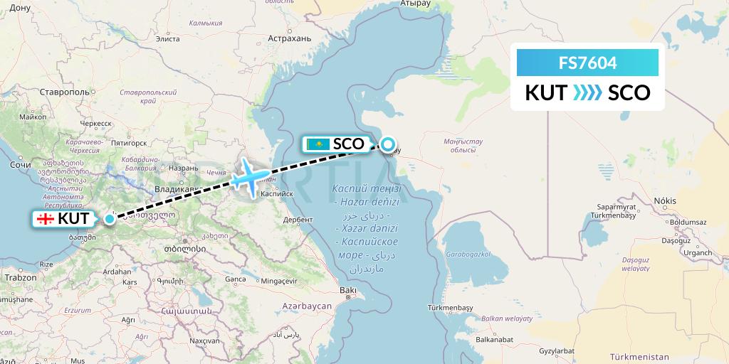 FS7604 Flyr Flight Map: Kutaisi to Aktau