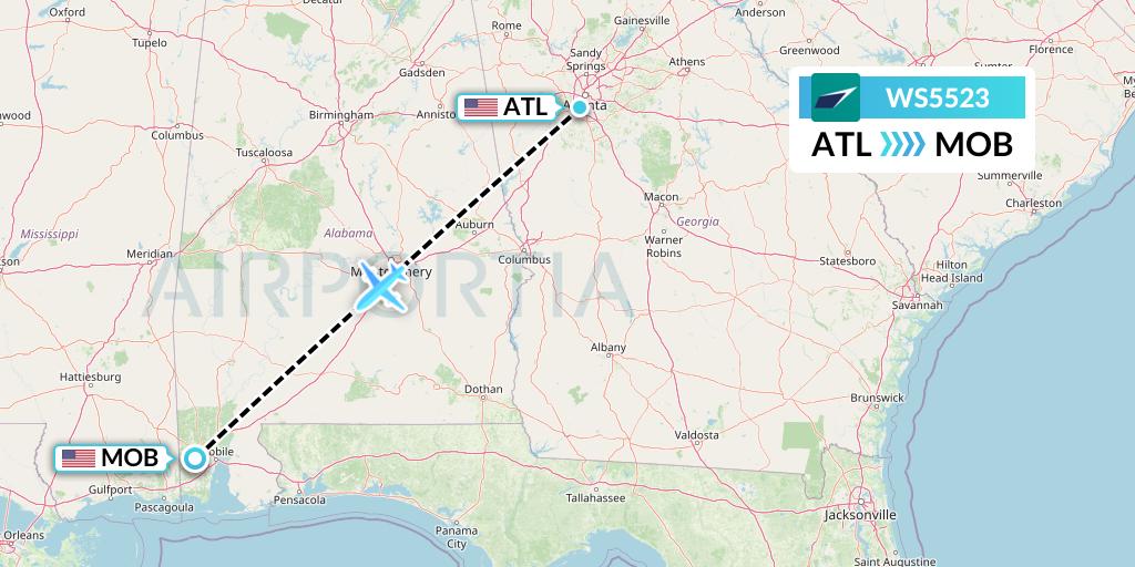 WS5523 WestJet Flight Map: Atlanta to Mobile