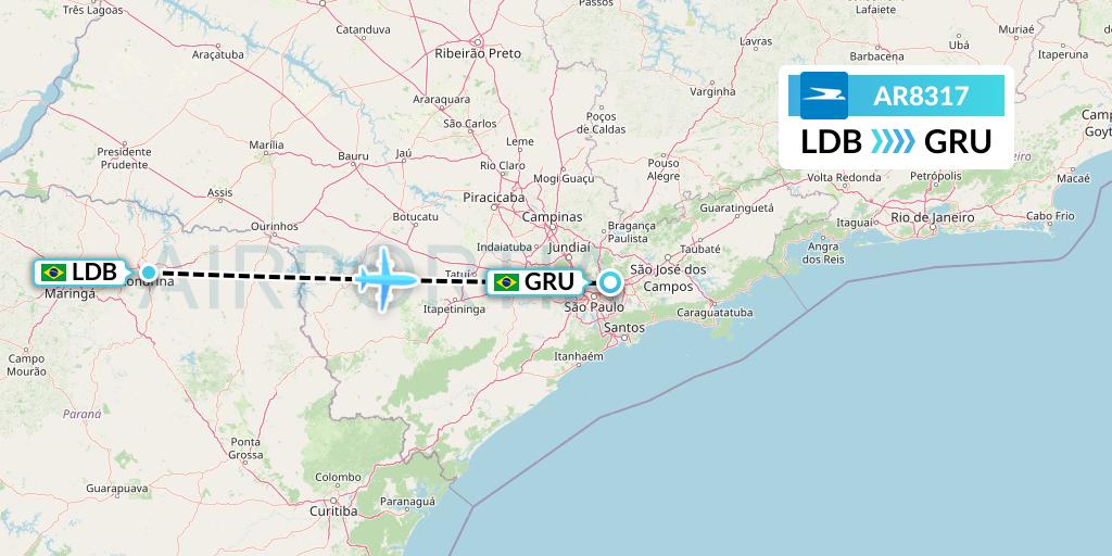 AR8317 Aerolineas Argentinas Flight Map: Londrina to Sao Paulo
