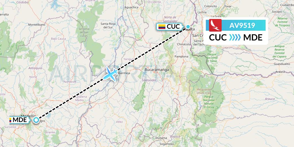 AV9519 Avianca Flight Map: Cucuta to Medellin