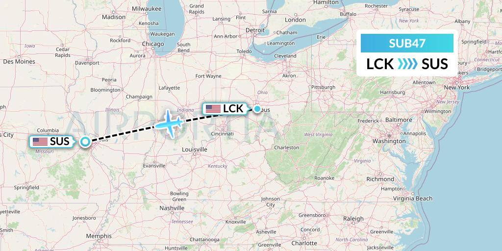 SUB47 Suburban Air Freight Flight Map: Columbus to St. Louis
