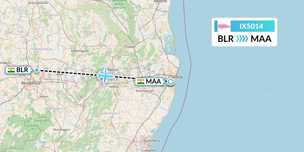 IX5014 Air India Express Flight Map: Bangalore to Chennai