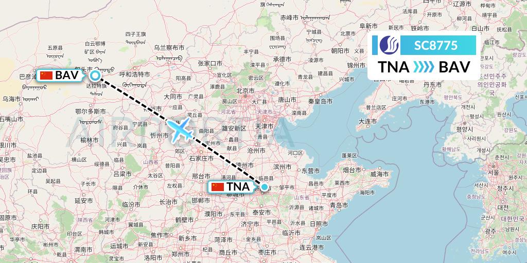 SC8775 Shandong Airlines Flight Map: Jinan to Baotou