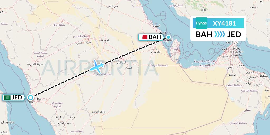 XY4181 Flynas Flight Map: Bahrain to Jeddah
