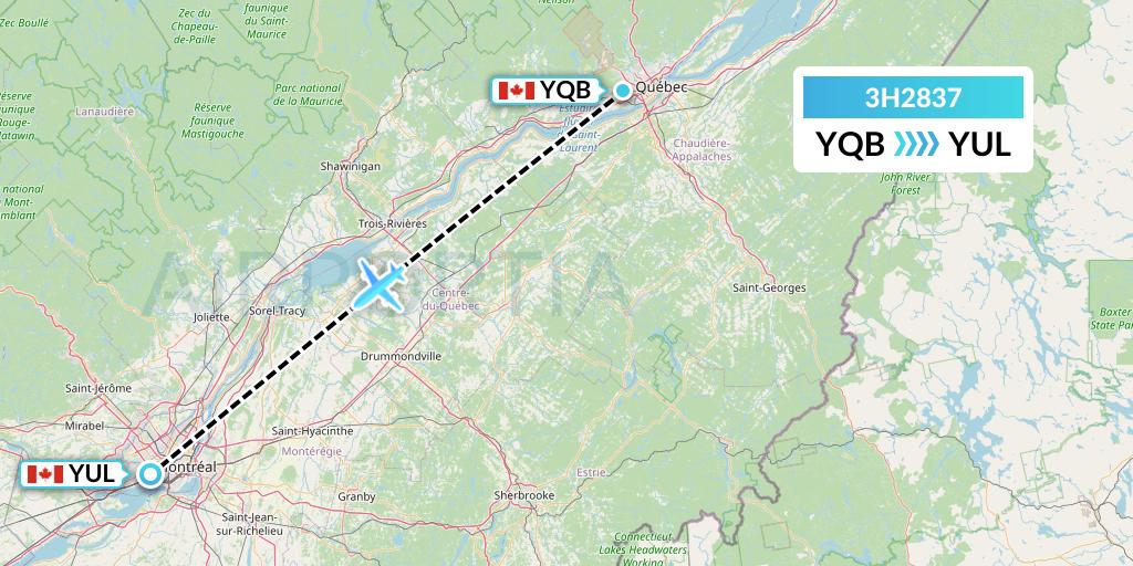 3H2837 Air Inuit Flight Map: Quebec to Montreal