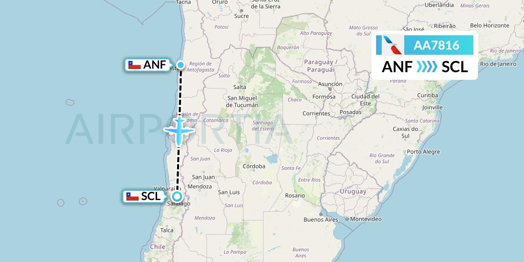 AA7816 American Airlines Flight Map: Antofagasta to Santiago
