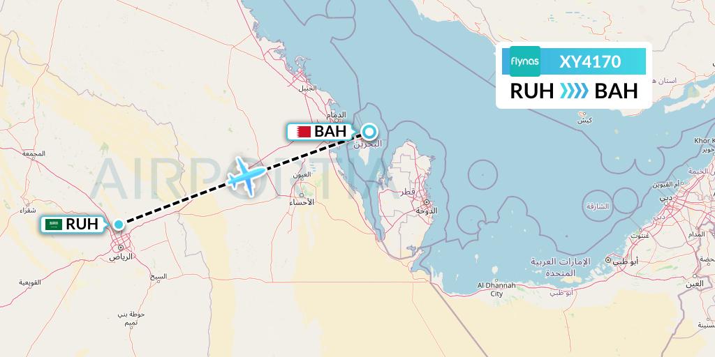 XY4170 Flynas Flight Map: Riyadh to Bahrain