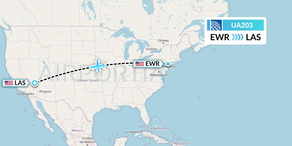 UA203 United Airlines Flight Map: New York to Las Vegas
