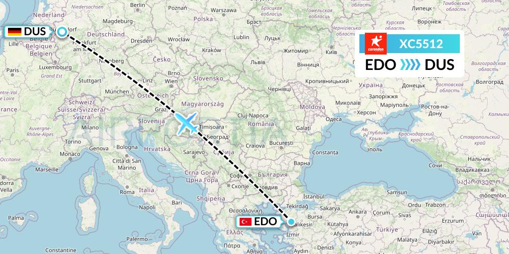 XC5512 Corendon Airlines Flight Map: Edremit to Dusseldorf